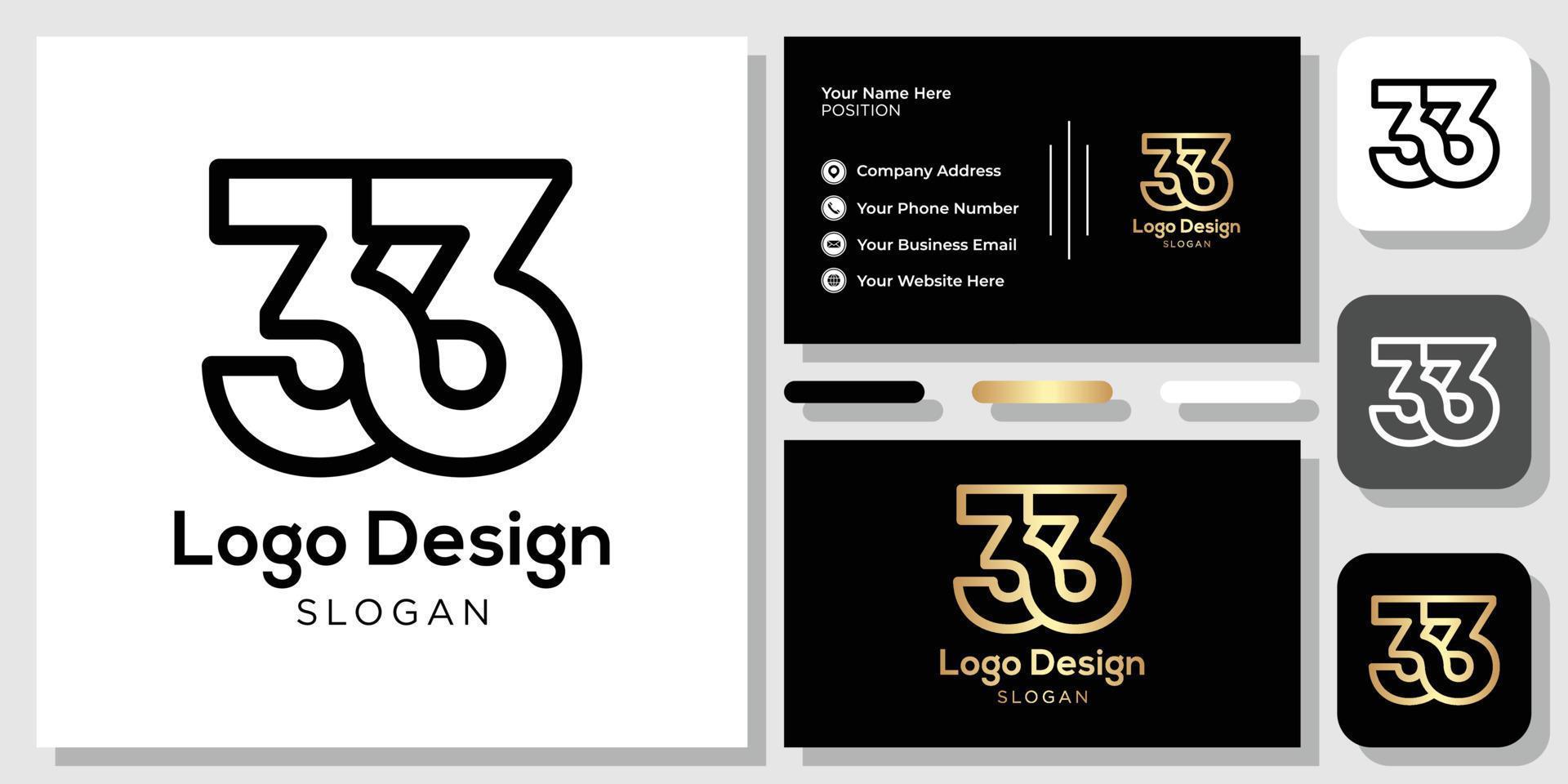 diseño de logotipo número 33 oro negro con plantilla de tarjeta de visita vector