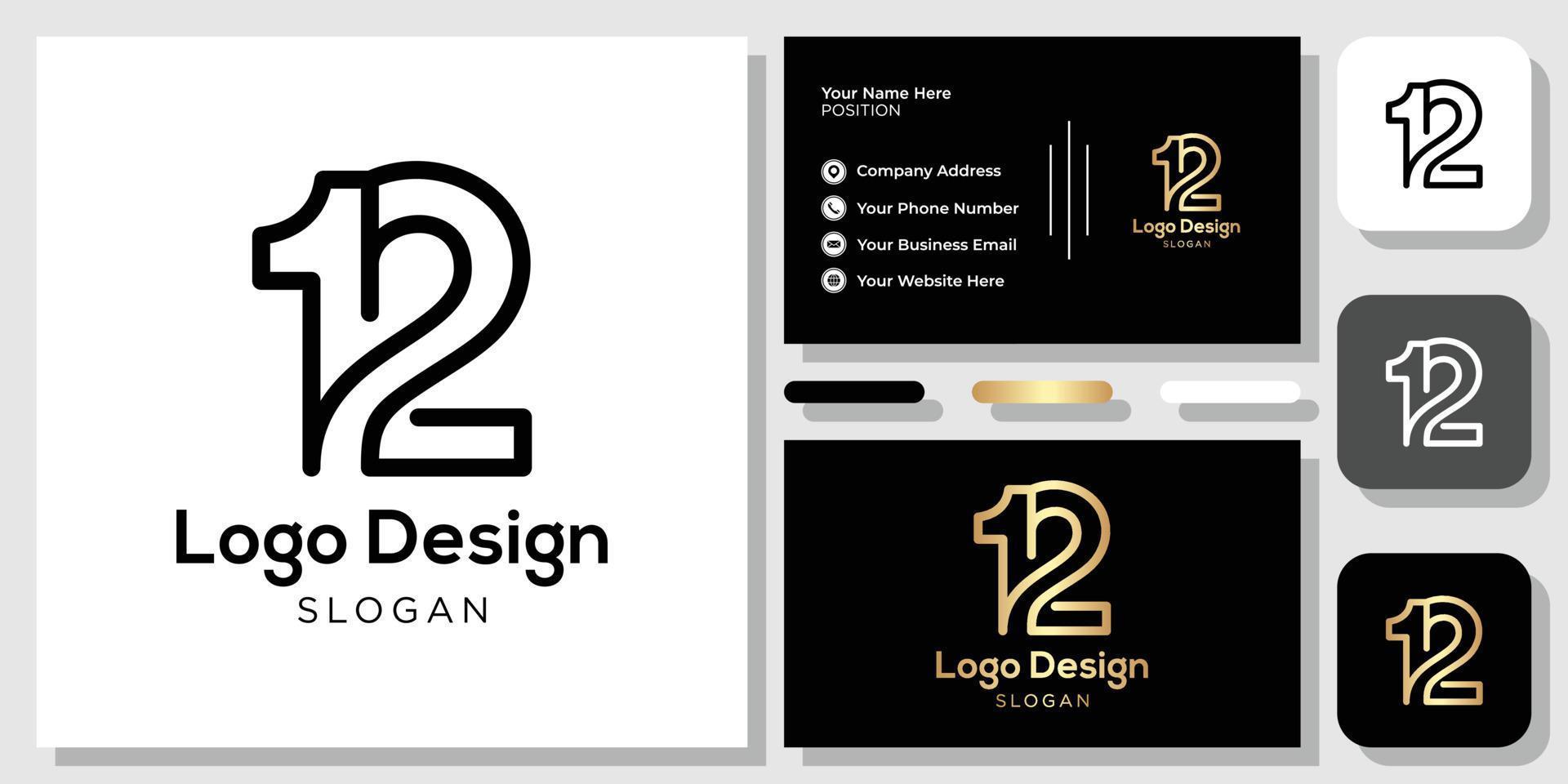 diseño de logotipo número 12 oro negro con plantilla de tarjeta de visita vector