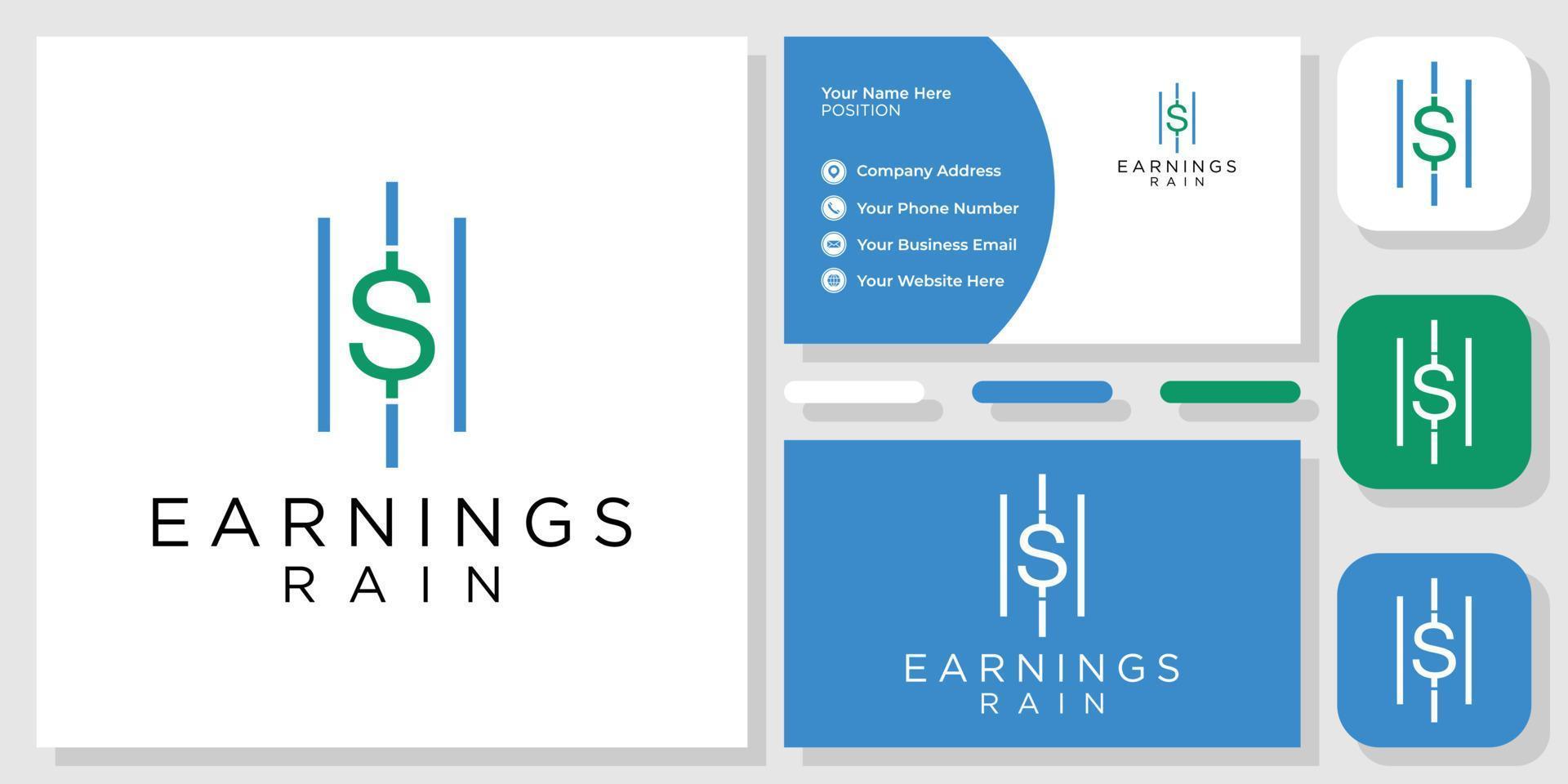 earnings rain symbol rich success business with business card template vector