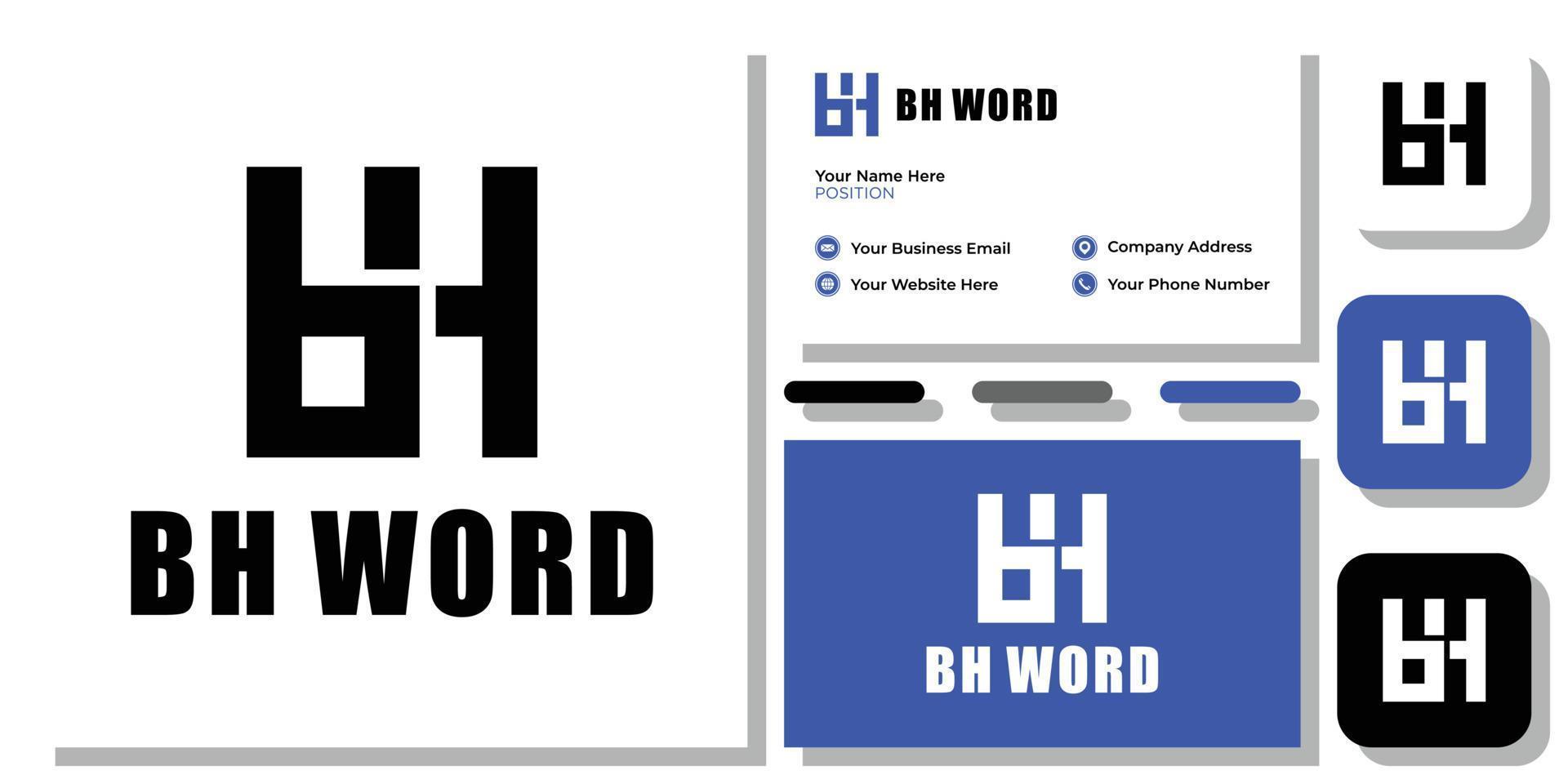 bh word symbol square initial letter combination with business card template vector