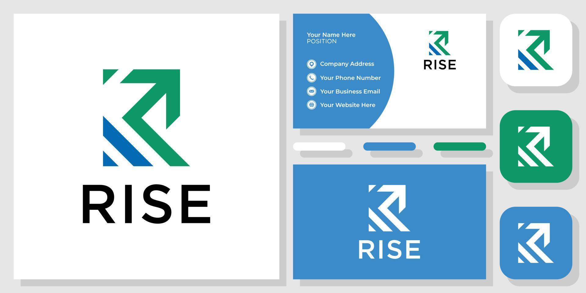 rise symbol abstract initial arrow up growth with business card template vector