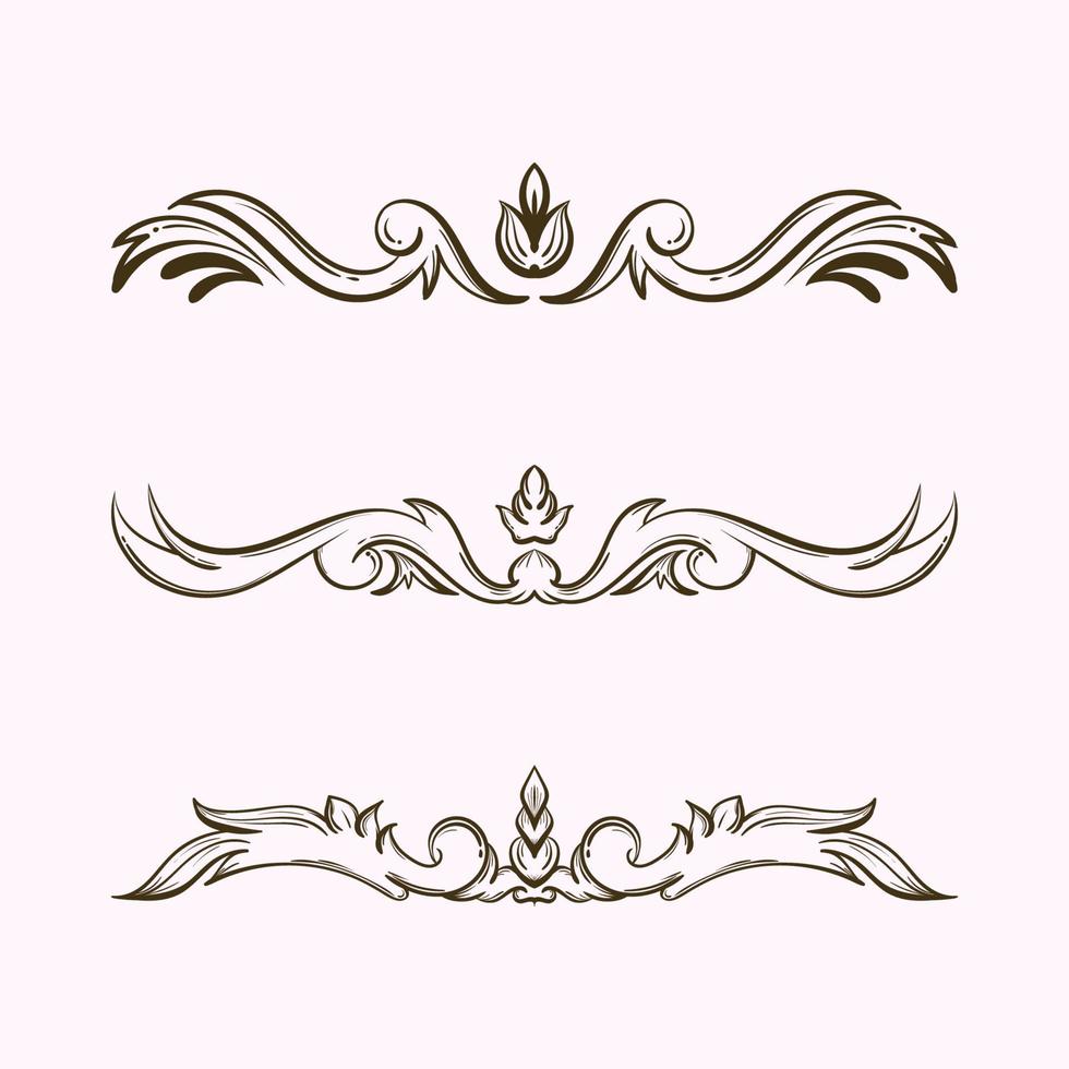 Set of hand-drawn vintage decorations. Baroque ornamental for delimiter vector