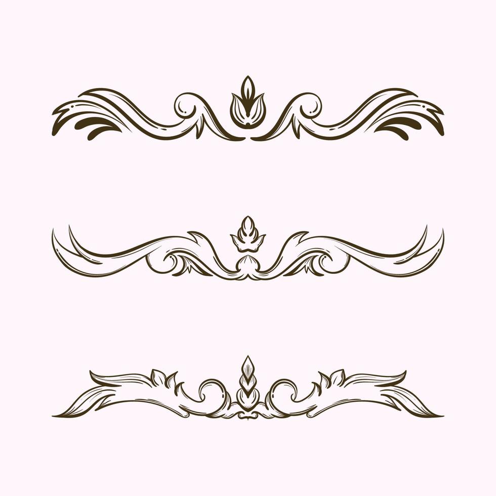 Set of hand-drawn vintage decorations. Baroque ornamental for delimiter vector