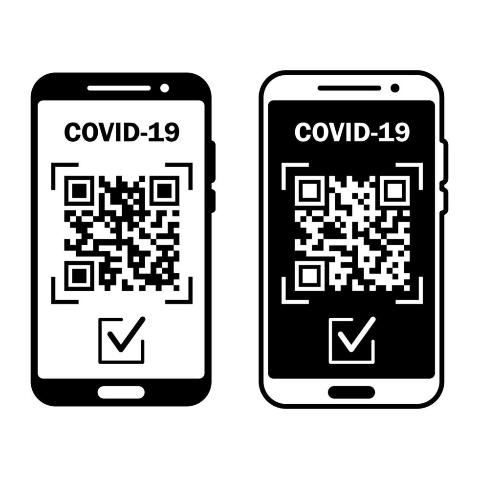 Travel immune passport in mobile phone. Covid-19 immunity certificate for safe traveling or shopping. Electronic health passport with QR code. Immunity digital document from coronavirus vector
