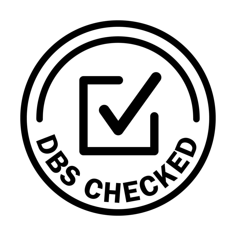 DBS Checked icon. Round stamp with check mark inside. Disclosure and Barring Service. vector
