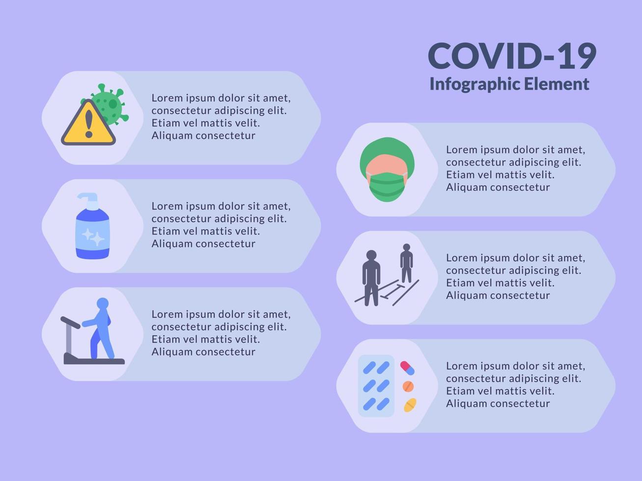 covid-19 coronavirus infographics element with various related icon with purple background with modern flat style vector