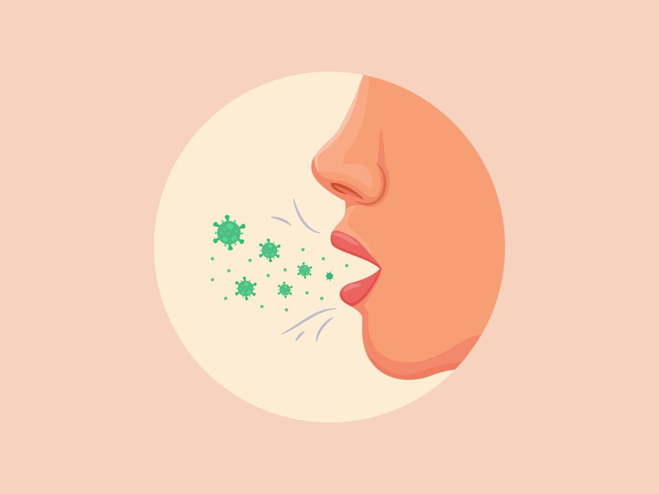 human cough spreading virus from mouth concept from side view with modern flat style vector