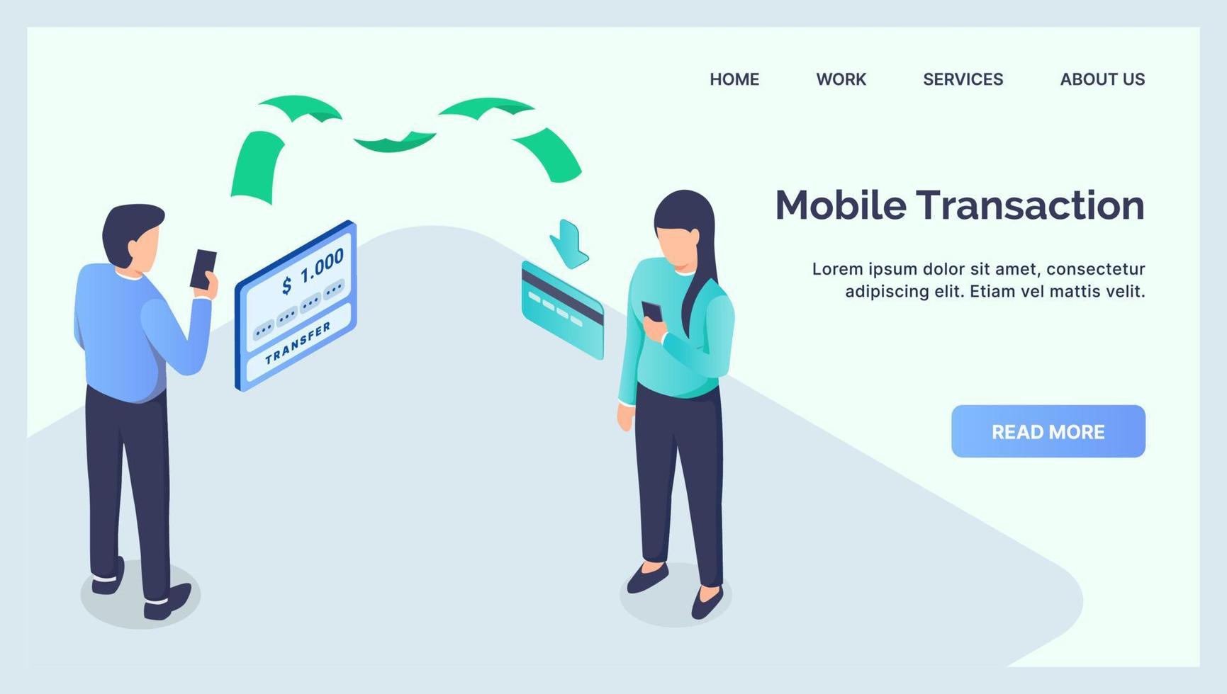 mobile transaction transfer concept for website template landing homepage with modern isometric flat vector