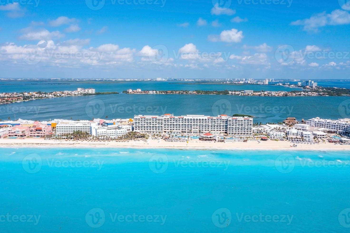 Aerial view of the luxury hotels in Cancun photo