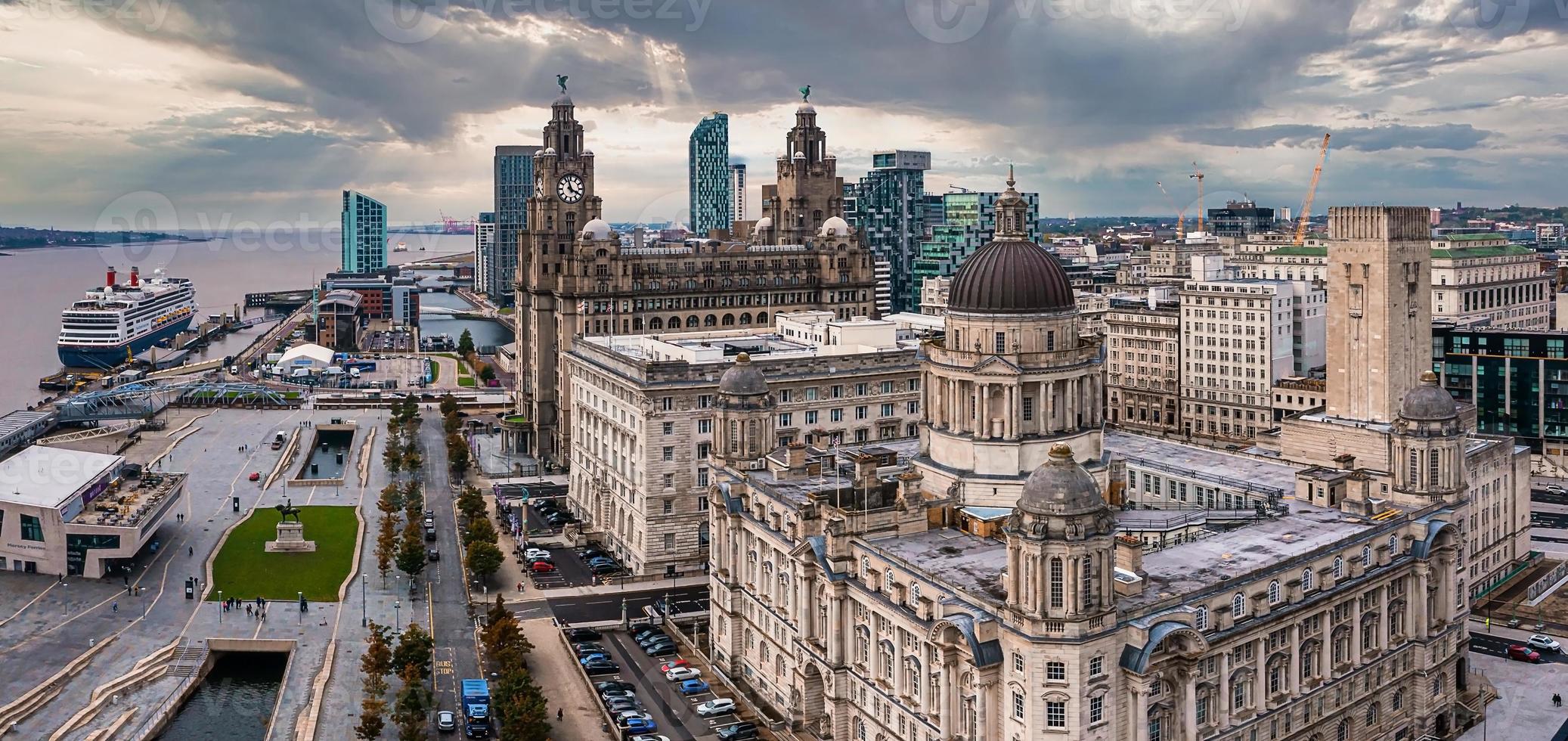 Aerial view of the Liverpool skyline in United Kingdom photo