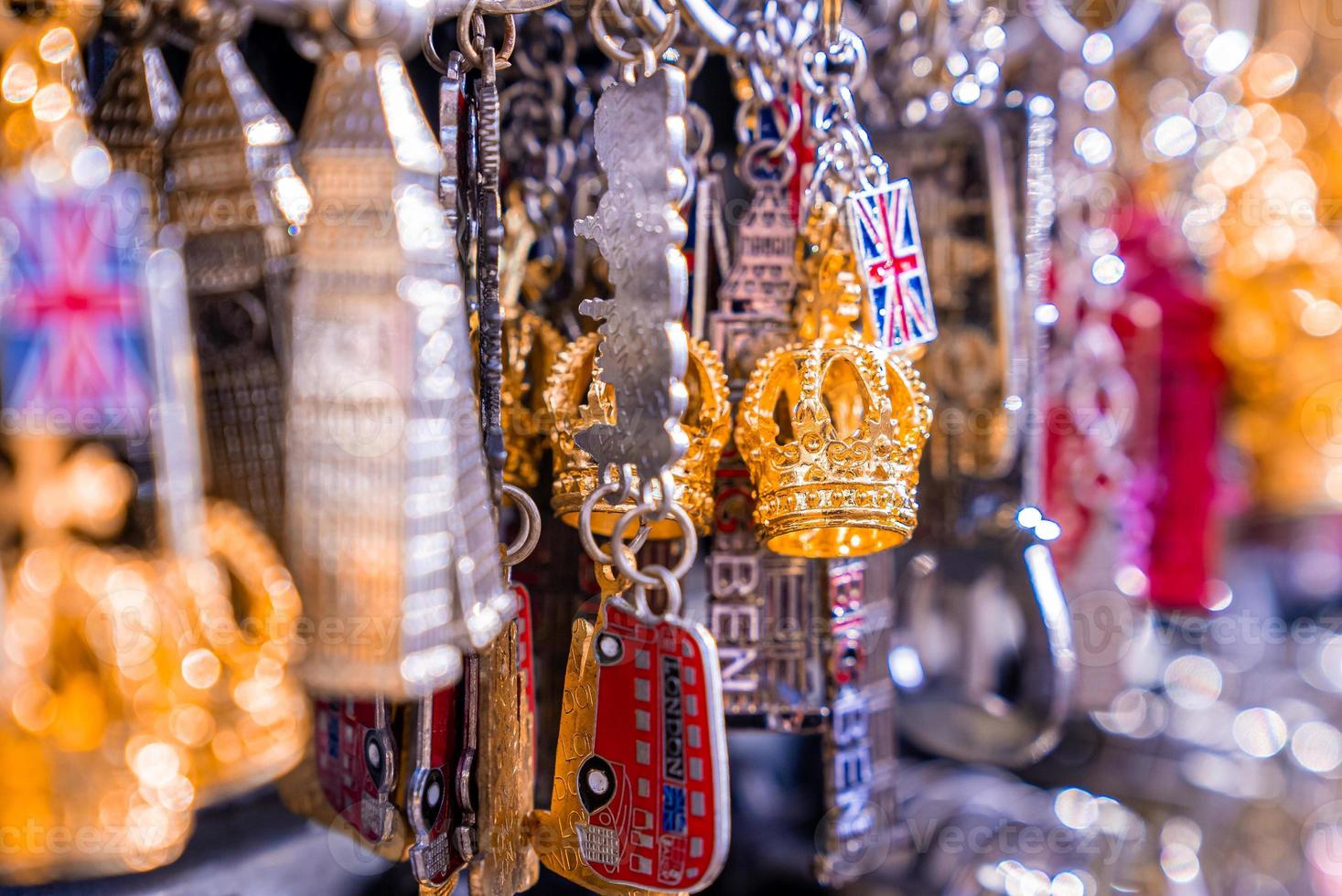 Souvenirs of London hanging at the gift store. photo