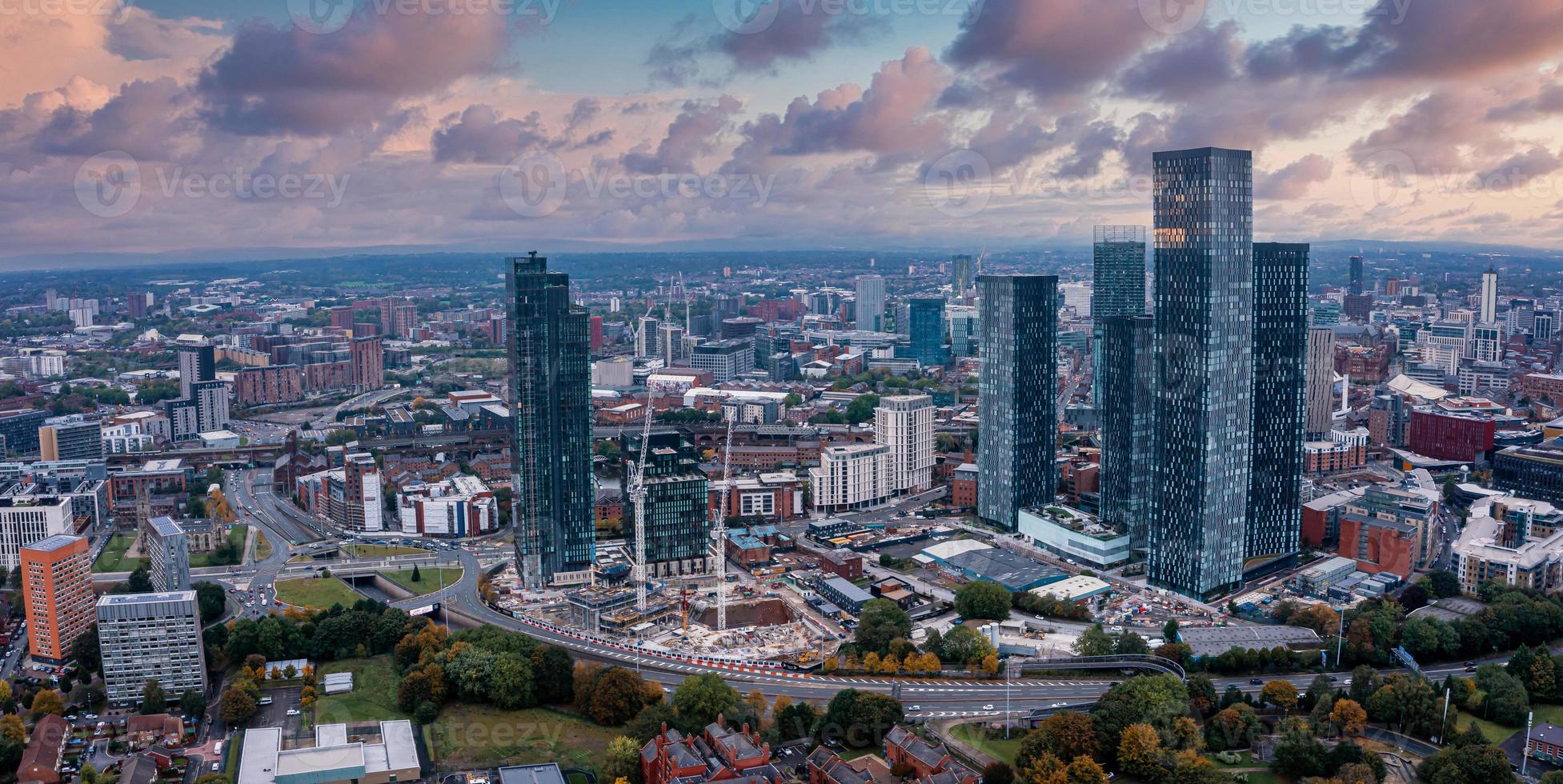 Aerial view of Manchester city in UK photo