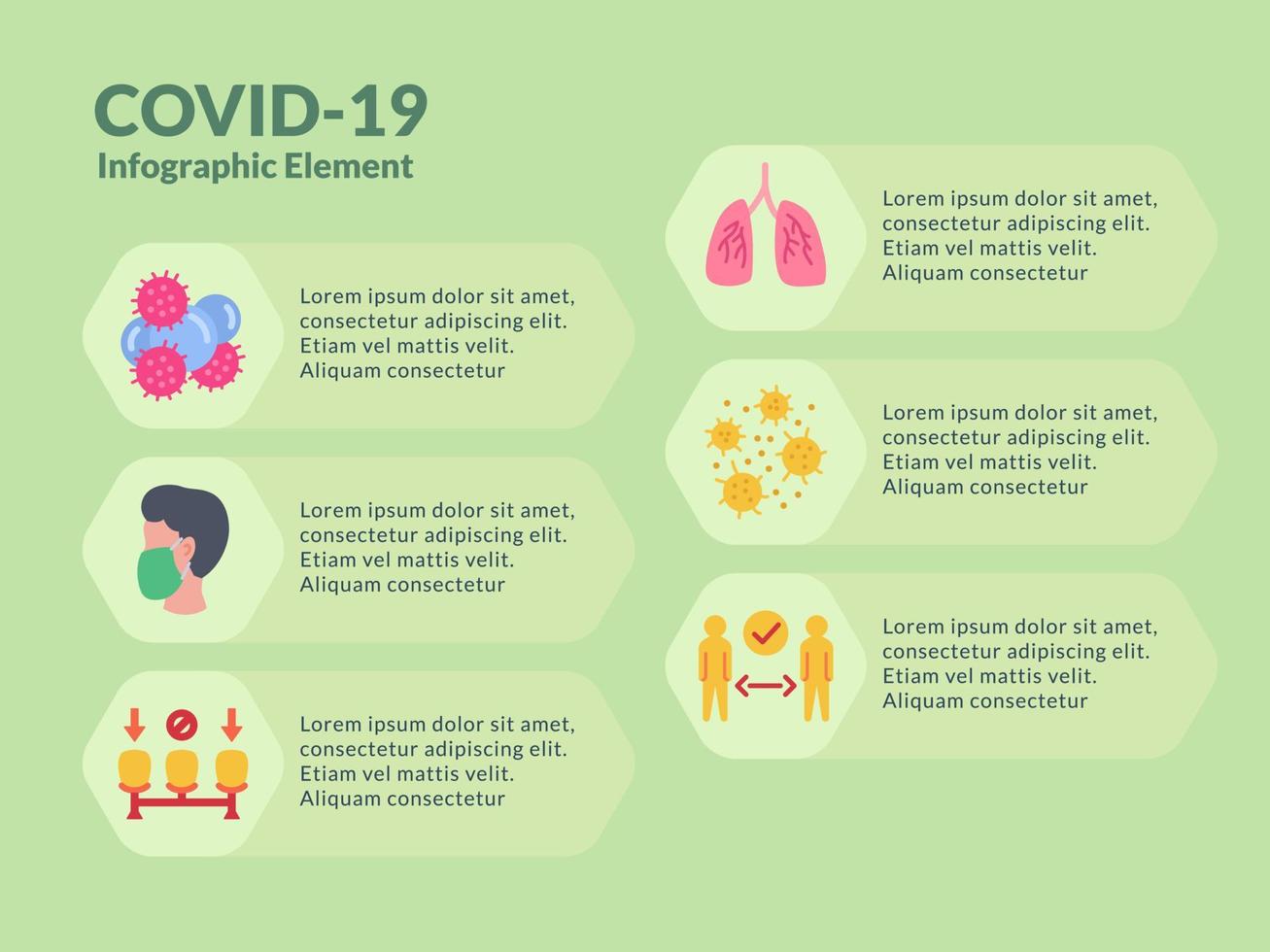 infografía de la enfermedad corona covid-19 con algunos íconos relacionados con estilo plano moderno vector