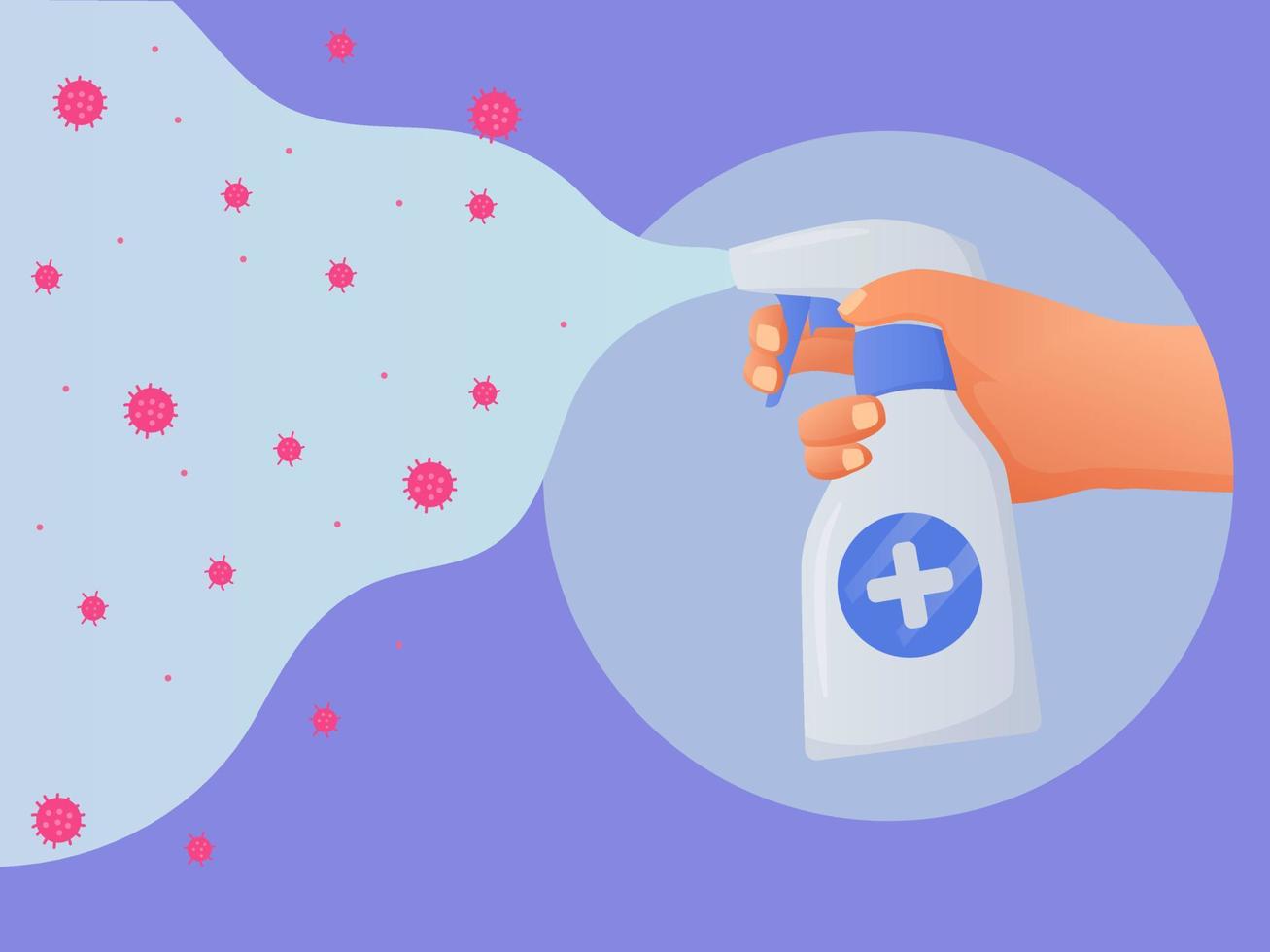 hand spray disinfect to kill virus and bacteria with modern flat style vector