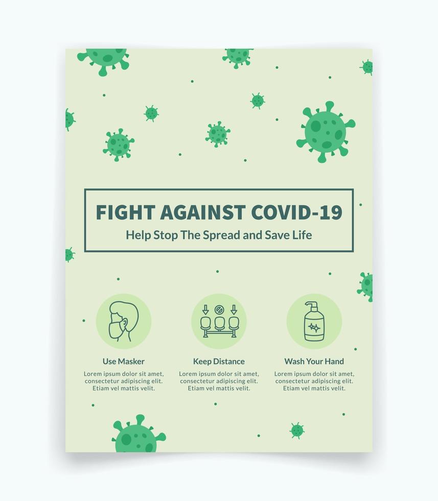 corona covid-19 with some icon related for template flyer cover green color and virus pattern with modern vector color