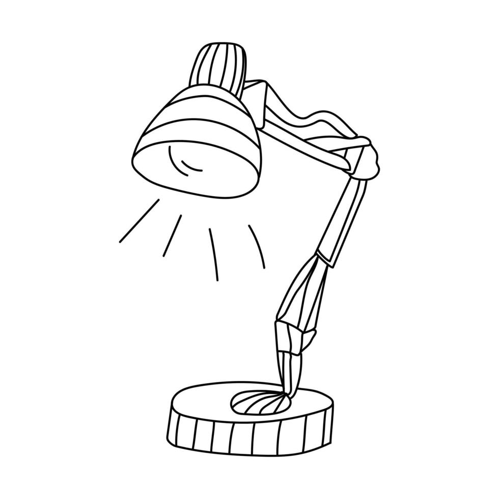 Outline desk lamp vector illustration, hand draw art light equipment,