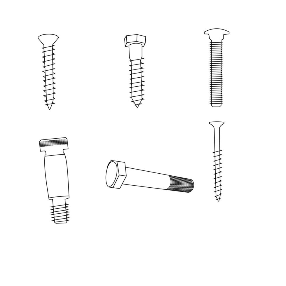 conjunto de hardware, ilustración vectorial de contorno, imagen de varios sujetadores vector