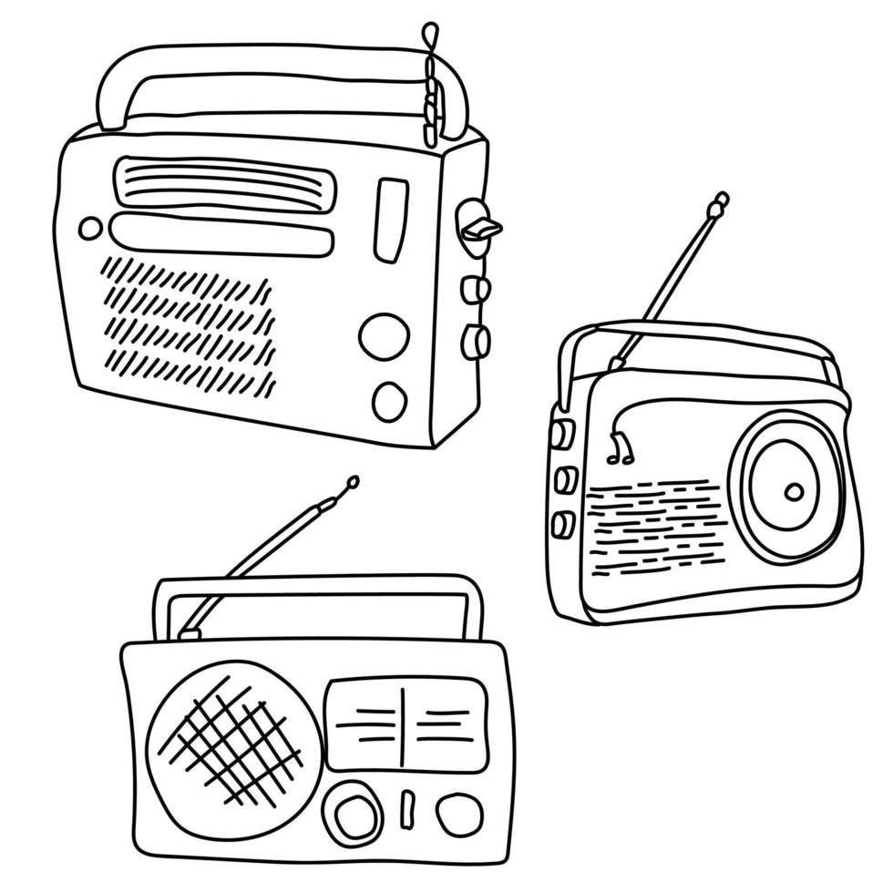 Set of radio receiver outline vector illustration, coloring page
