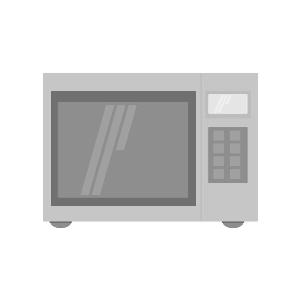 Microwave, kitchen appliance for reheating, defrosting and cooking food, equipment gray in flat style vector