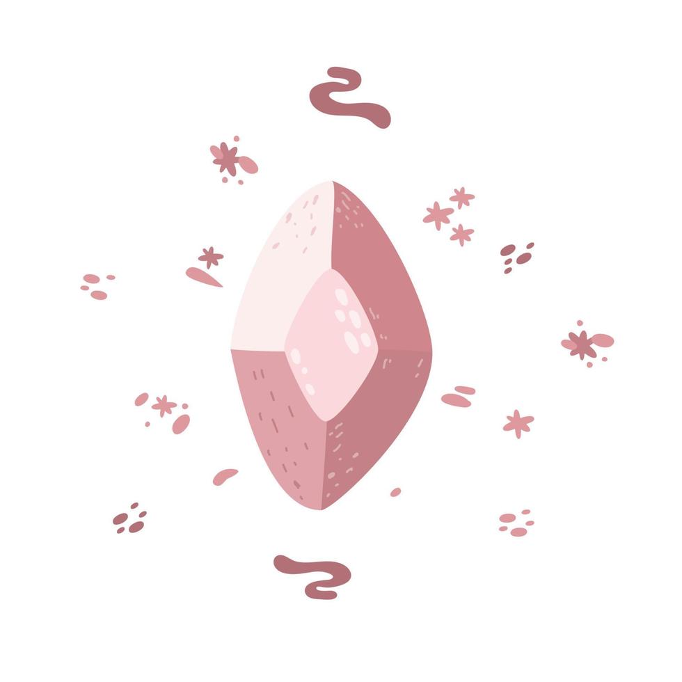 joya rosa, gema, piedras preciosas, piedra mágica sobre un fondo de elementos mágicos vector