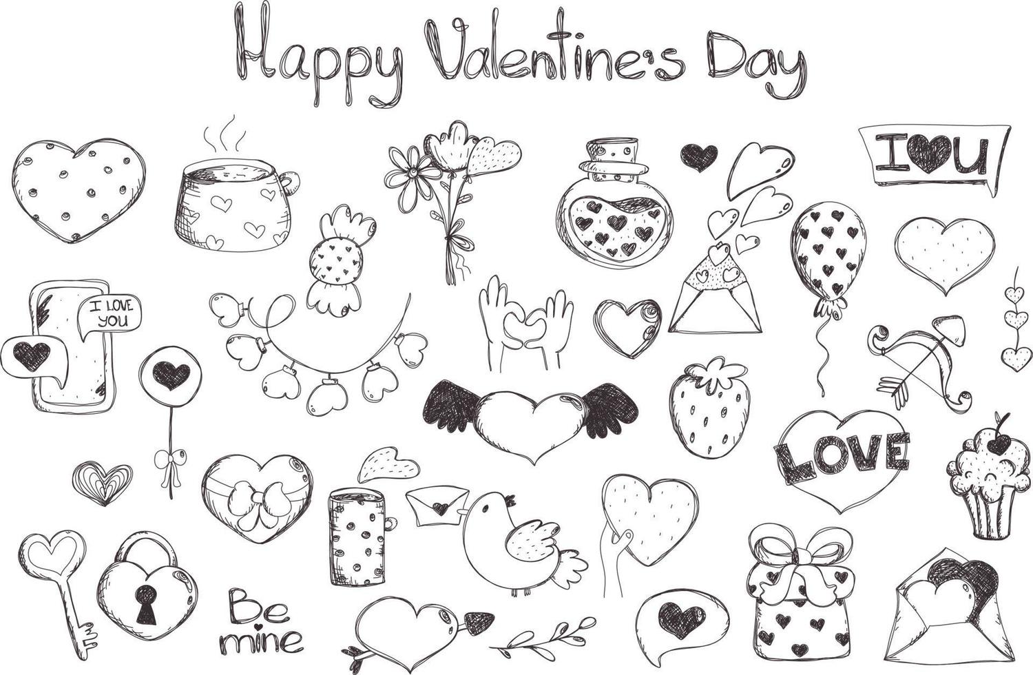 Valentine's Day set love. Love clipart. Many various romantic objects. hand drawn elements about love. vector