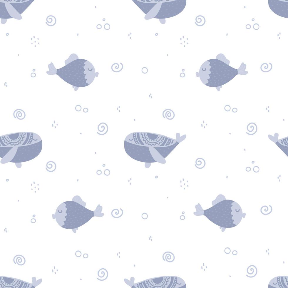 lindo, simple patrón infantil sin costuras con ballena, pescado. fondo del mar textura de bebé de moda vector