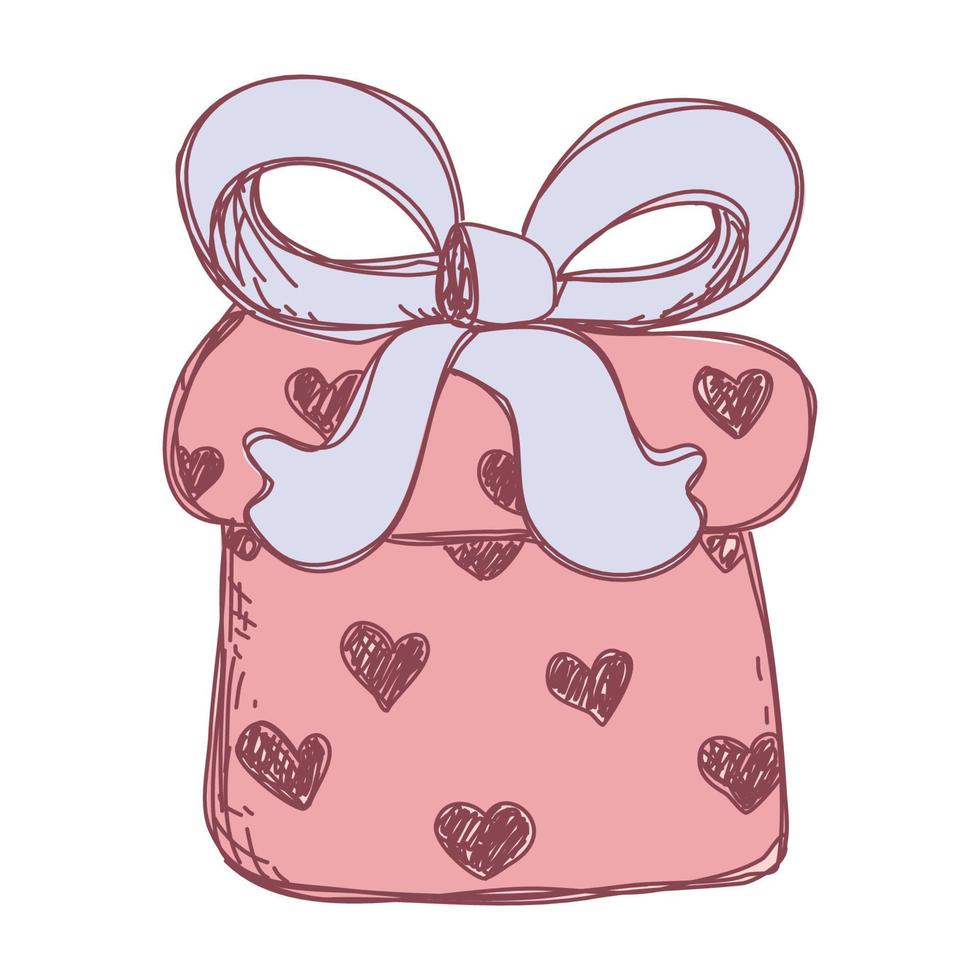 sketch gift box valentine. hand drawn present. doodle vector