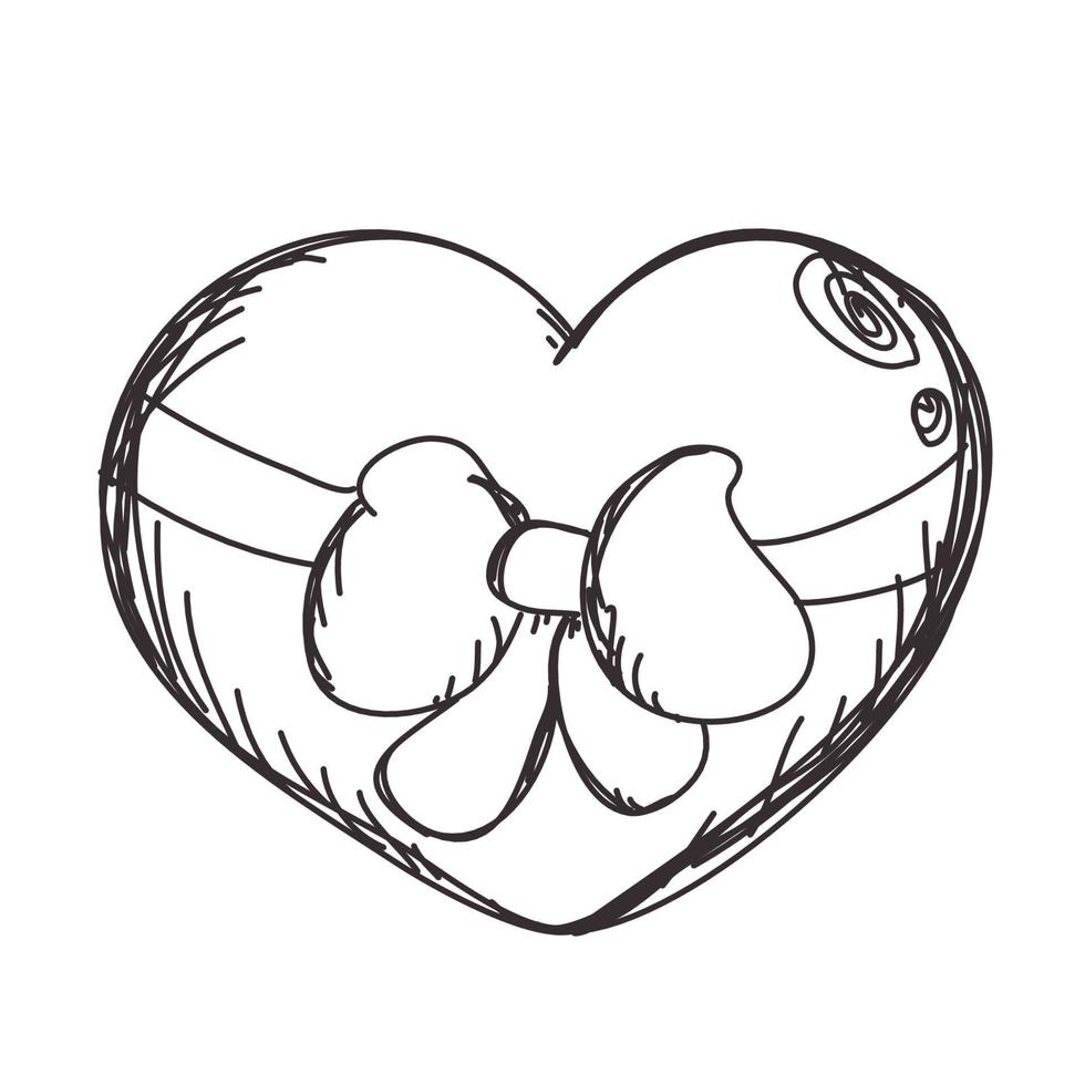 cute sketch heart with a bow vector