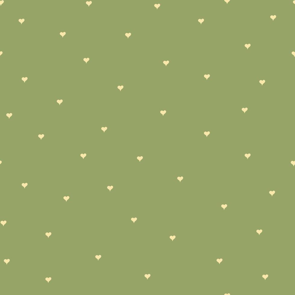 Small  hearts on green background seamless pattern. Cute little hearts in seamless pattern. vector