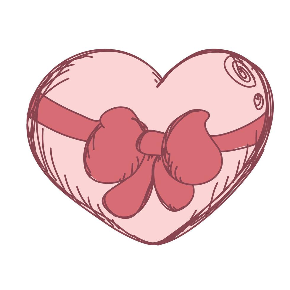 cute sketch heart with a bow vector