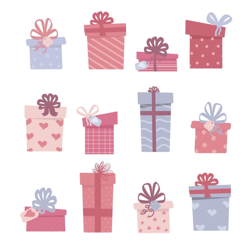 Valentine s Day gift box collection. Set of different present boxes with bows vector