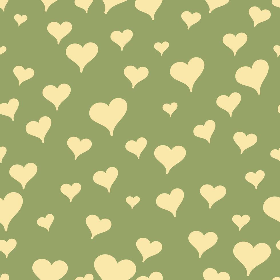 pequeños corazones en el patrón sin costuras de fondo verde. lindos corazones pequeños en patrones sin fisuras. vector