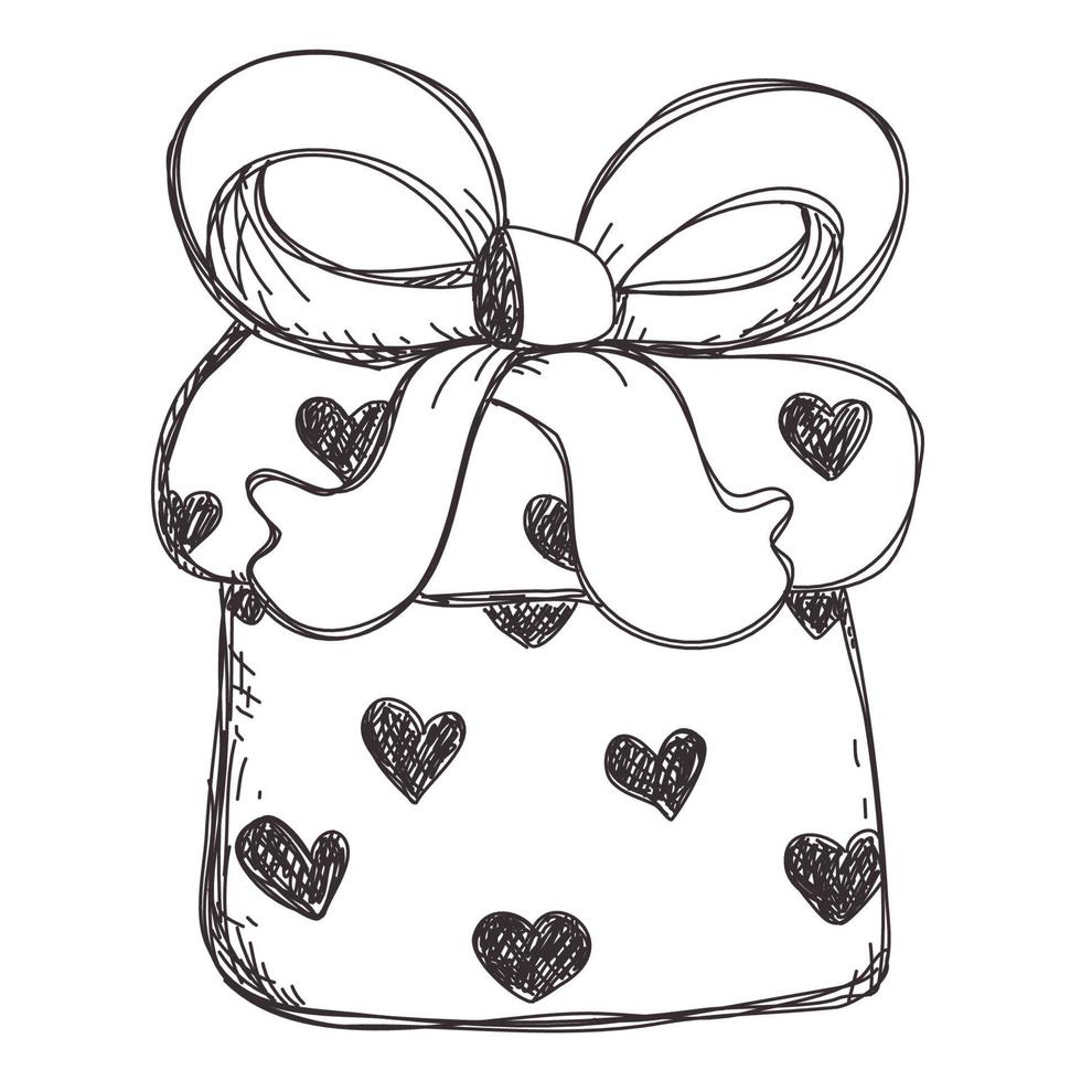 sketch gift box valentine. hand drawn present. doodle vector