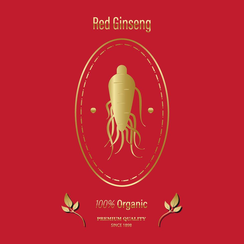 raíz de ginseng rojo coreano o chino, etiqueta de texto en ginseng cultivado coreano. símbolo de ginseng para cosméticos coreanos, medicina china, productos alimenticios, paquetes de té. logotipo de ginseng. ilustración vectorial vector