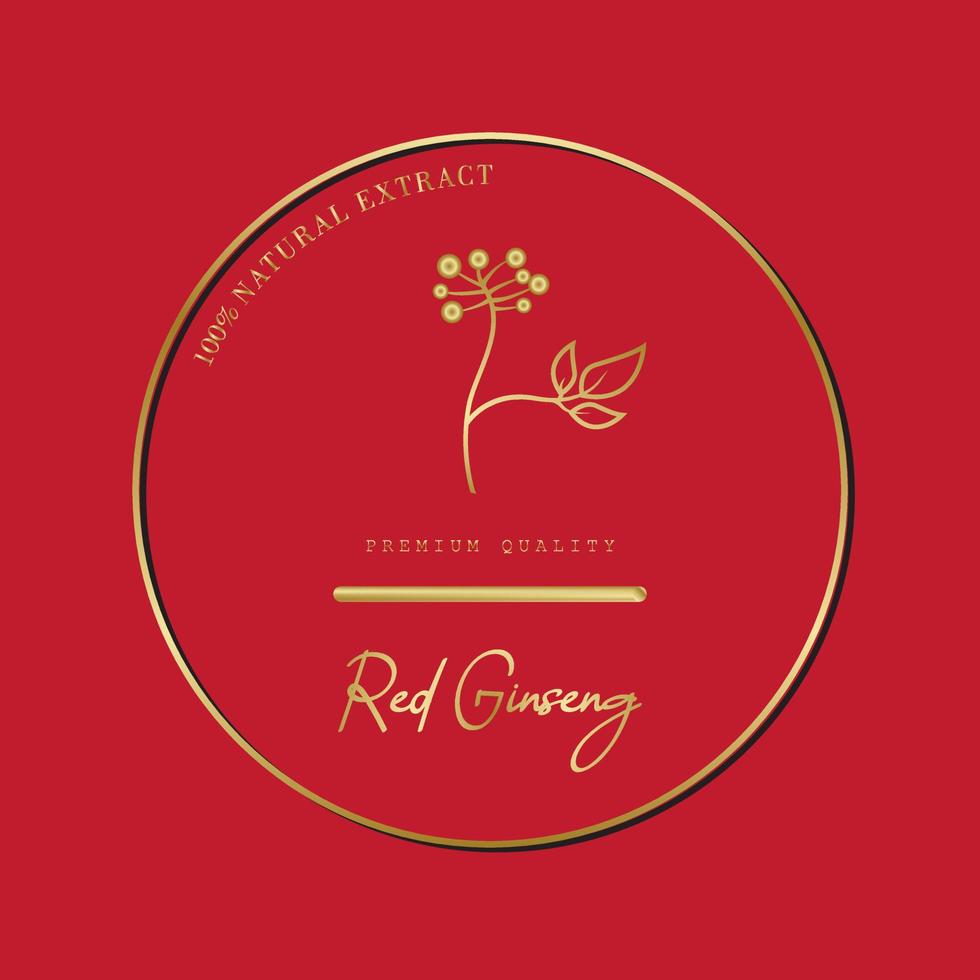 raíz de ginseng rojo coreano o chino, etiqueta de texto en ginseng cultivado coreano. símbolo de ginseng para cosméticos coreanos, medicina china, productos alimenticios, paquetes de té. logotipo de ginseng. ilustración vectorial vector