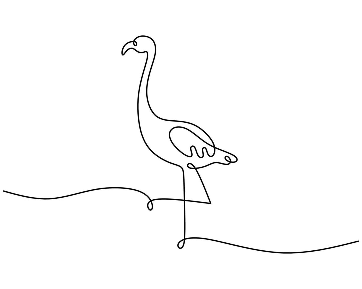 One continuous single line of Flamingo Famous bird vector