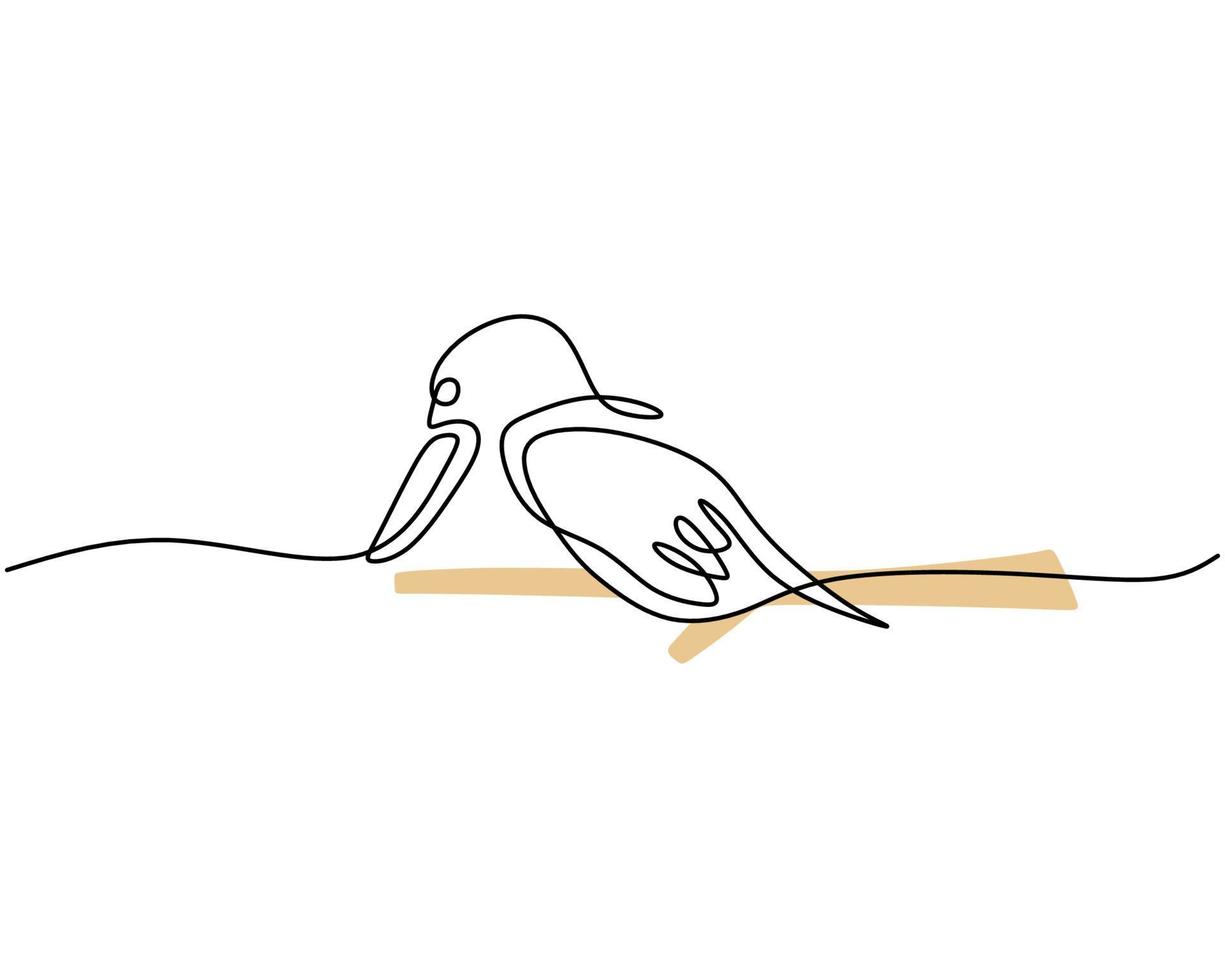 One continuous single line of golden bird. Famous bird line art vector