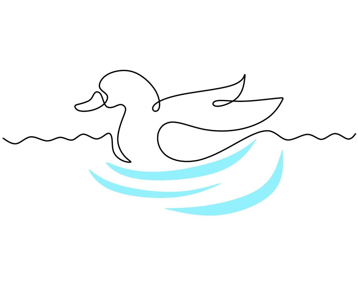 One continuous single line of wood duck swimming in river bird. vector