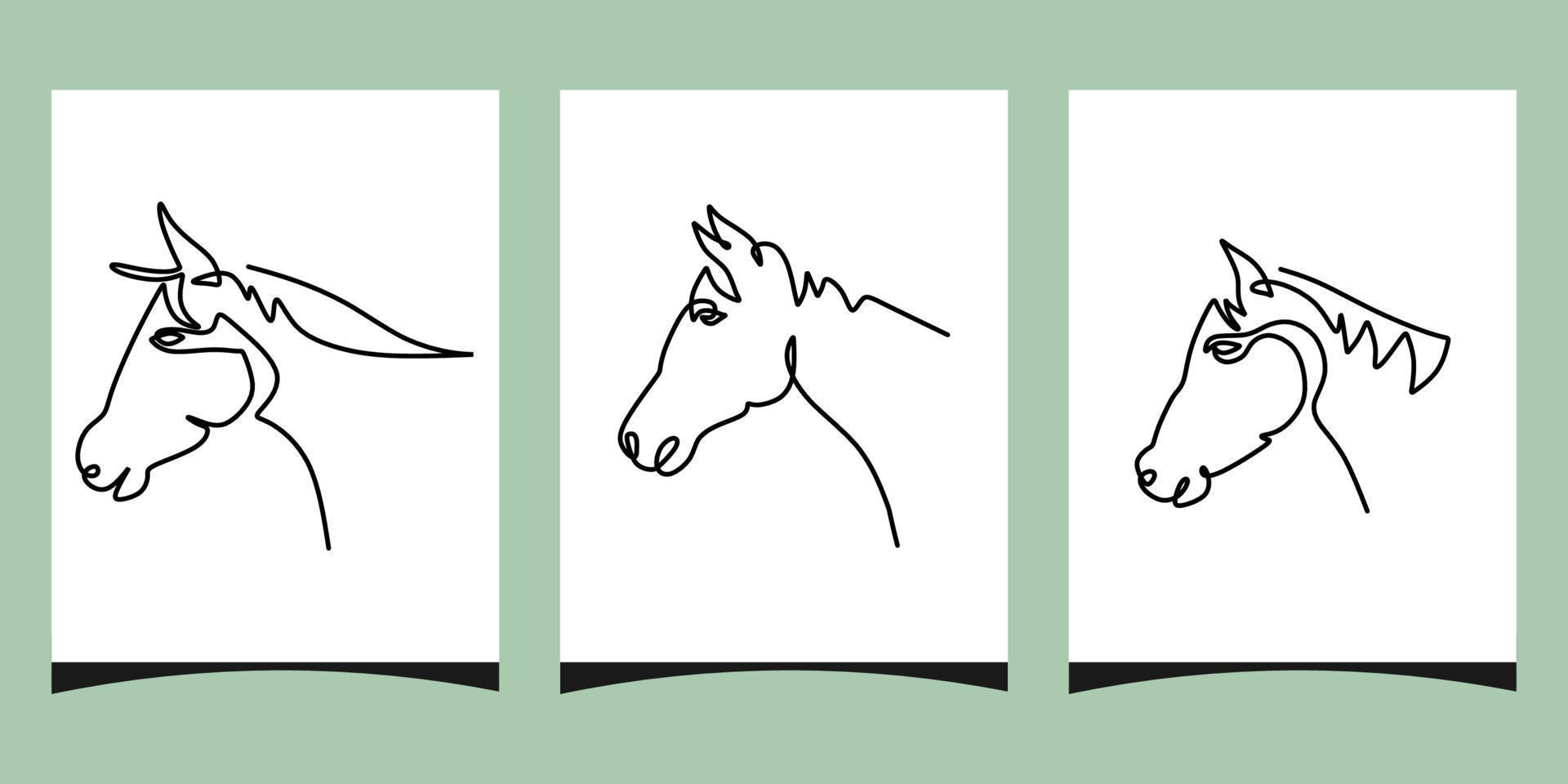 One continuous single line of three horse head posters vector