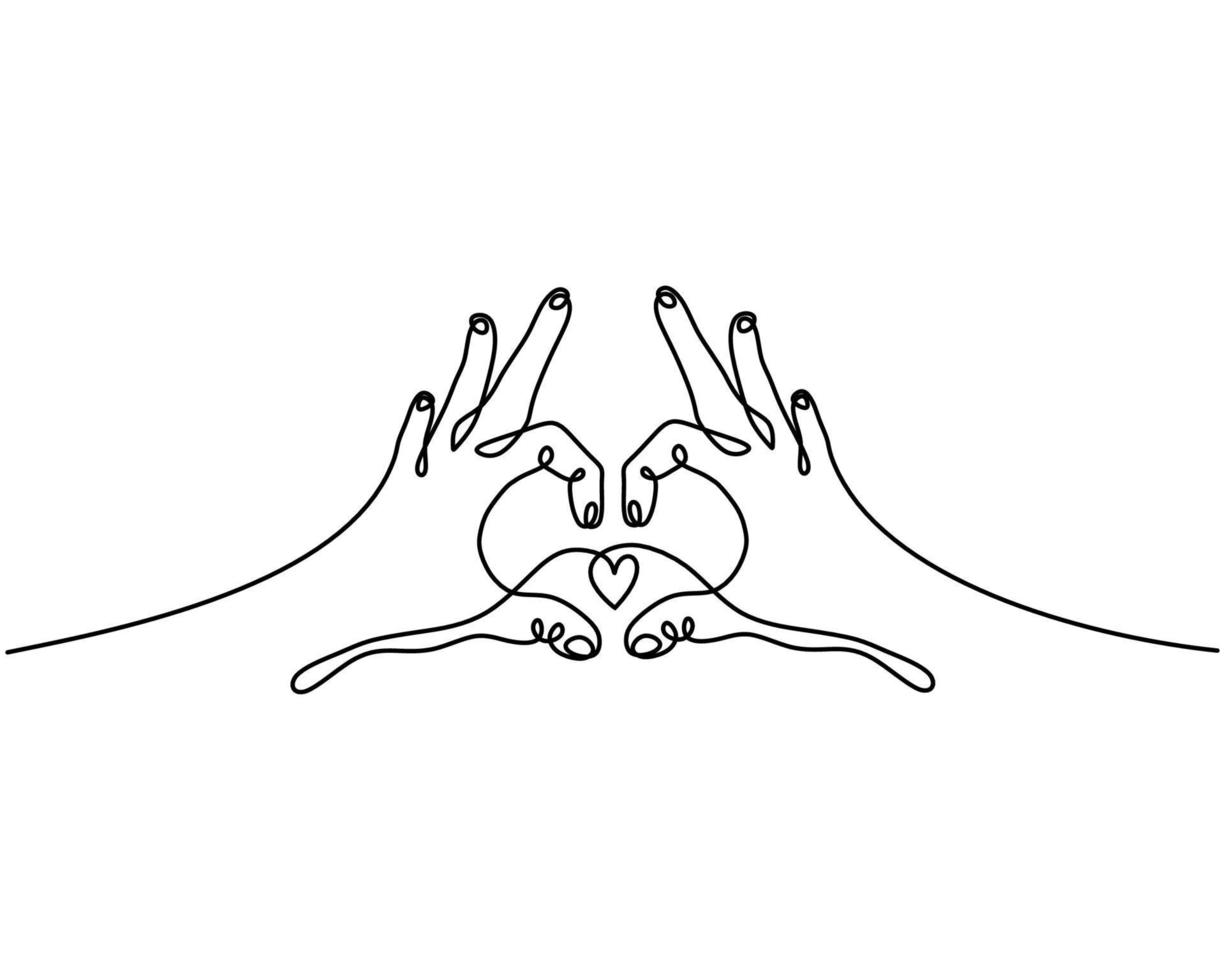 One continuous single line of two hand make heart pose with fingers vector