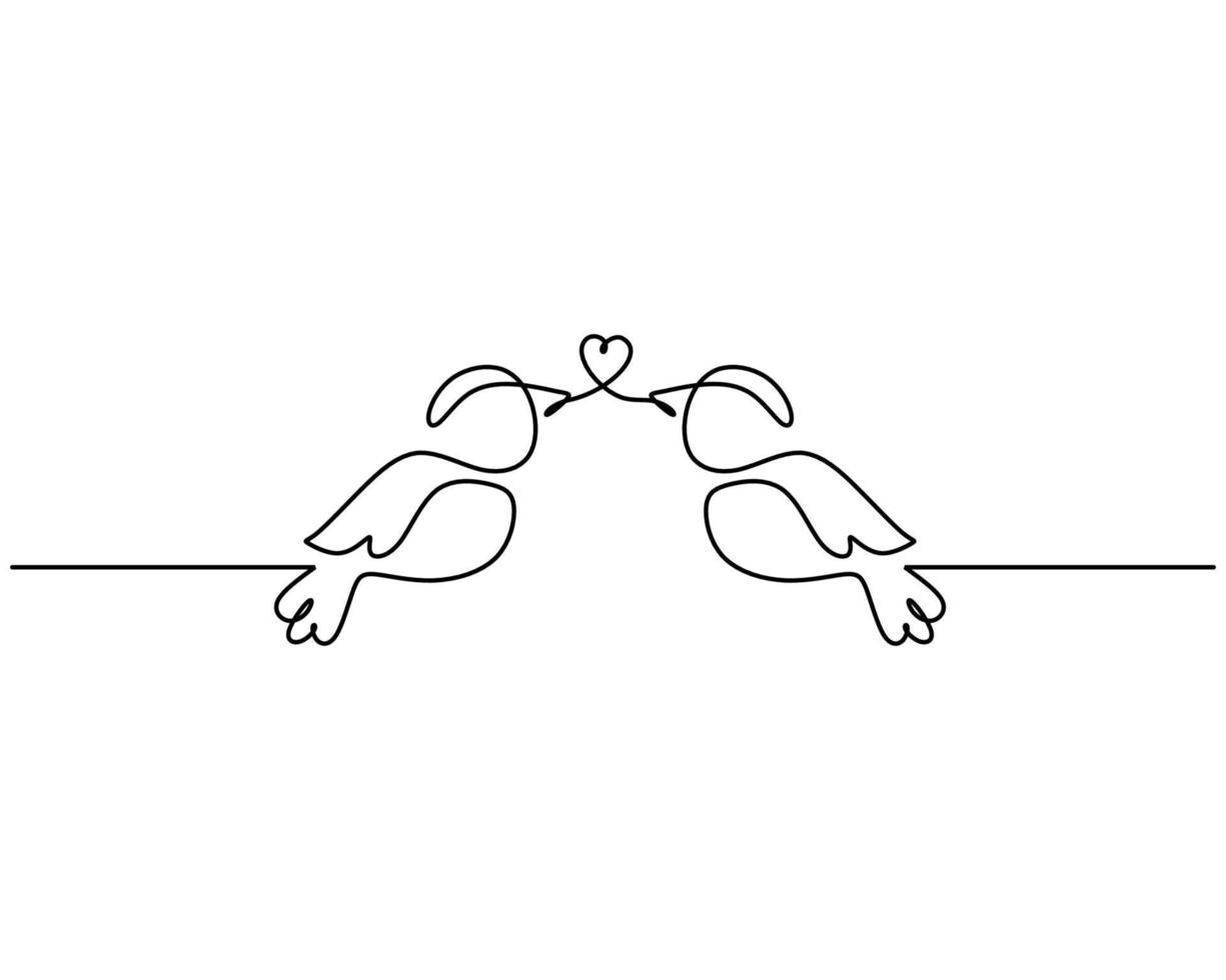 One continuous single line of two romantic loving bird valentine day vector