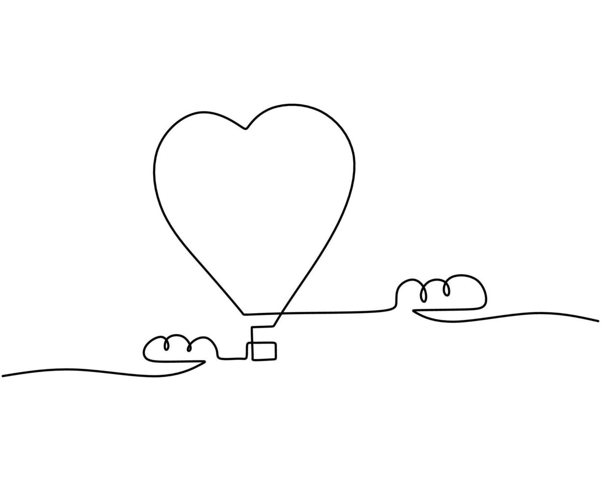 One continuous single line of love air balloon for valentine day vector