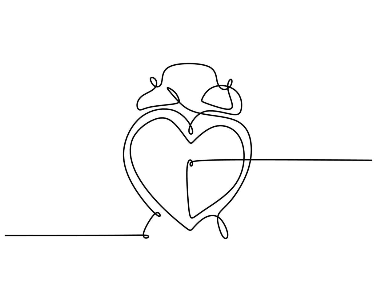 One continuous single line of love shaped alarm clock vector