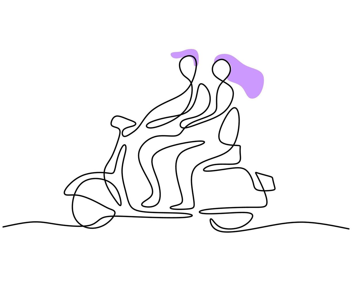 One continuous single line of couple lovers riding on a vespa vector