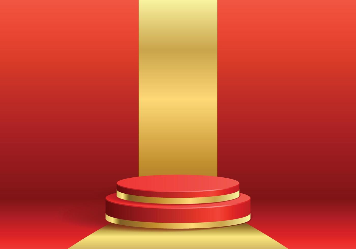 Plantilla de banner de promoción de podio de círculo rojo y dorado suave 3d vector