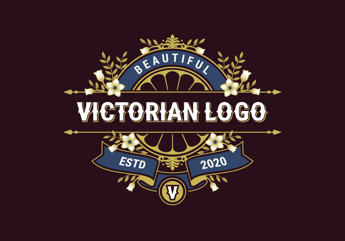 hermosa plantilla de logotipo victoriano con adornos de flores y hojas vector