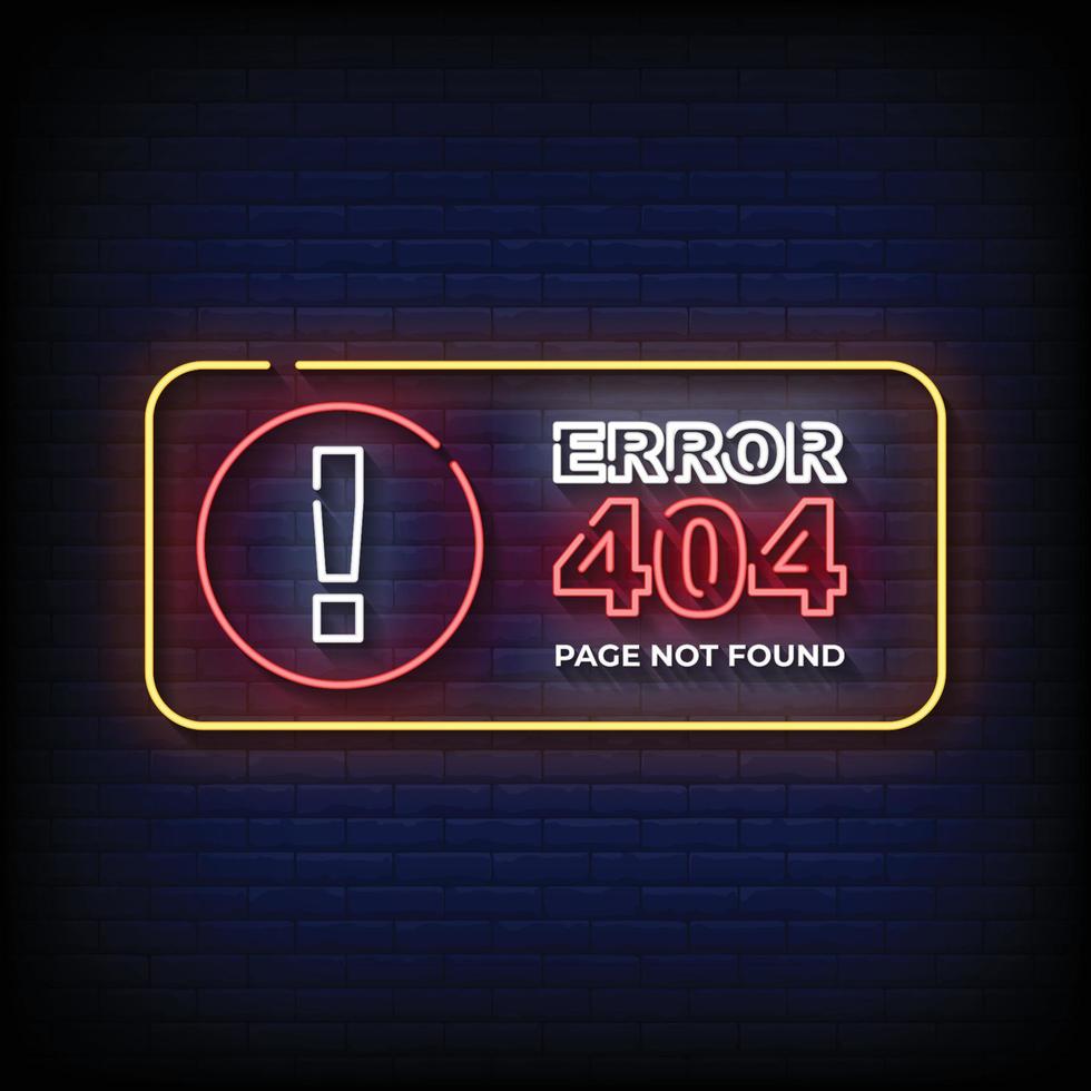 Error 404 Page Not Found Neon Signs Style Text Vector