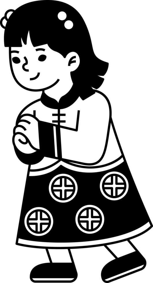 chinese girl greeting gesture line illustration organic style vector