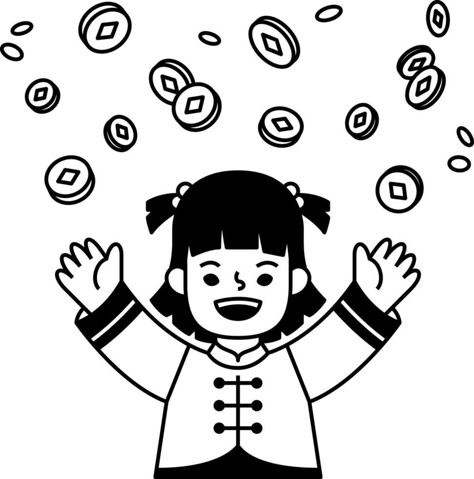 chinese girl celebrate with money vector