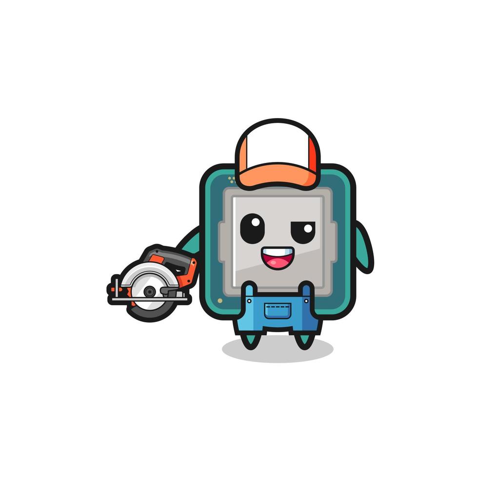 the woodworker processor mascot holding a circular saw vector